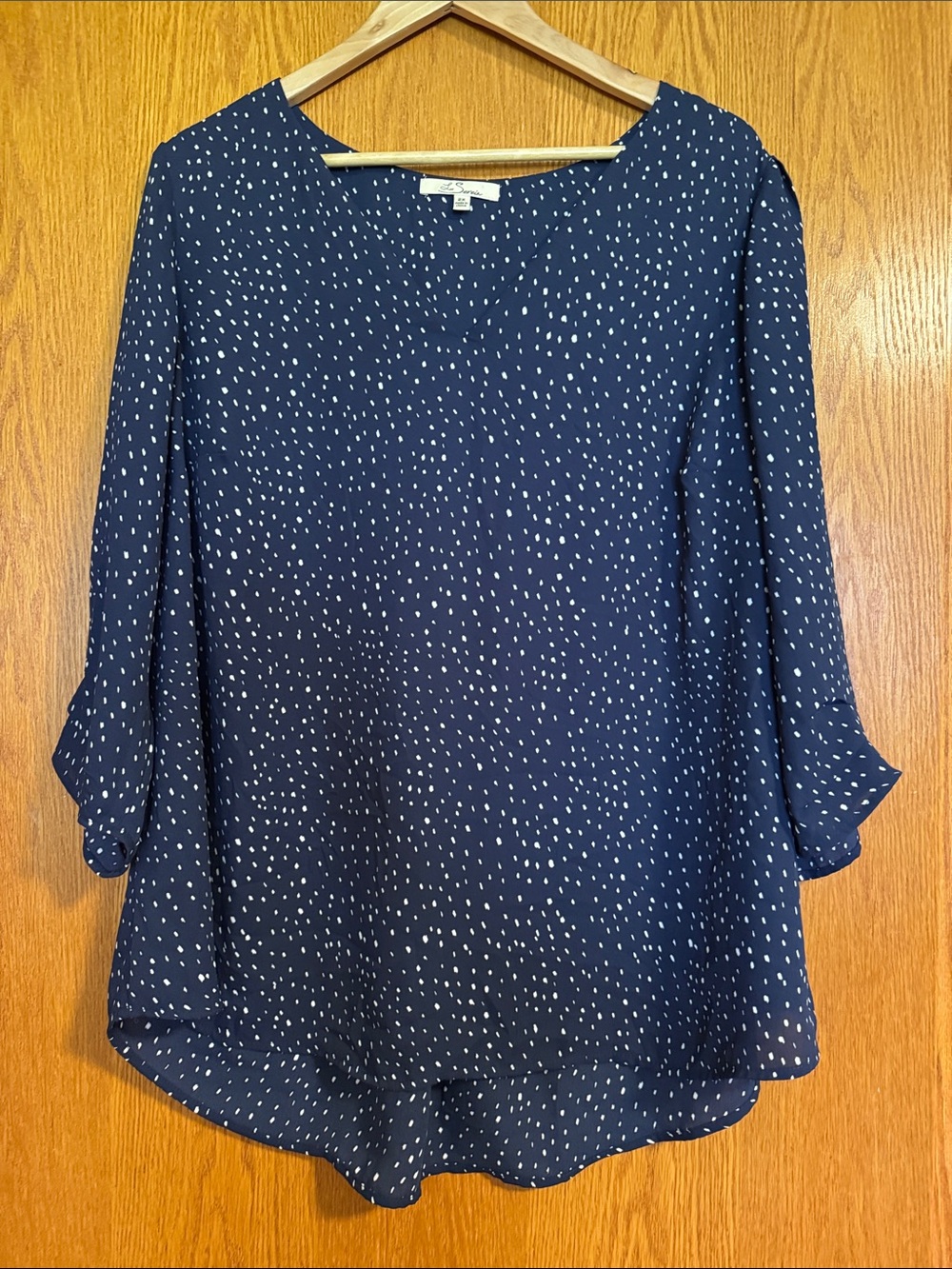 Women’s Navy Dot Blouse - Relaxed Long Sleeve Top